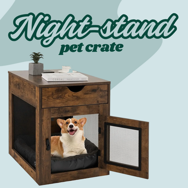 Pet Crate Furniture Night Stand with Wireless Wired Charging